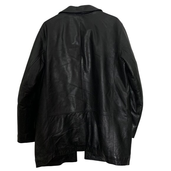 Vintage LANDS END Leather Blazer Coat Jacket Black Lined Wool Men SZ Med - Picture 2 of 10